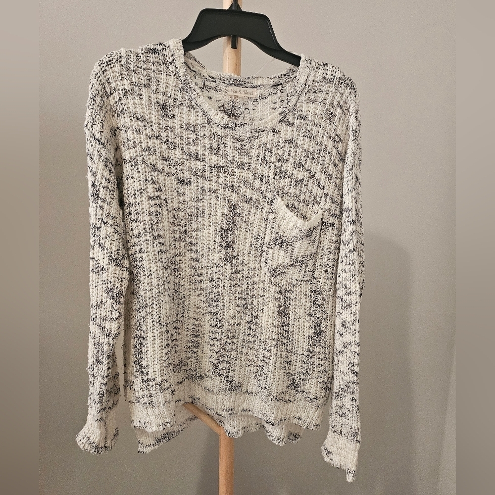 Hem & Thread Marled Knit Sweater - Black and White